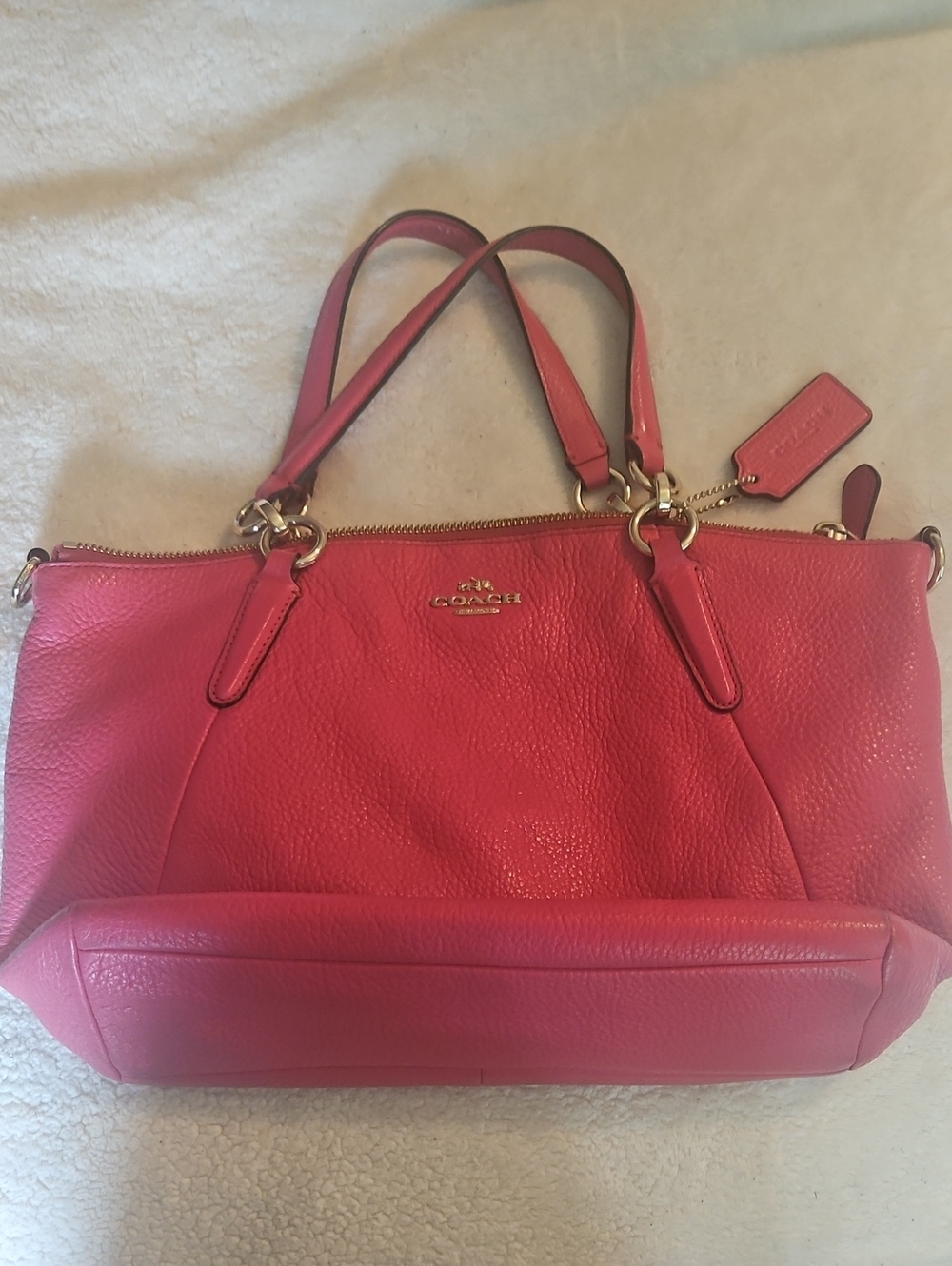 Coach Pink Leather Shoulder Tote with Gold Hardware